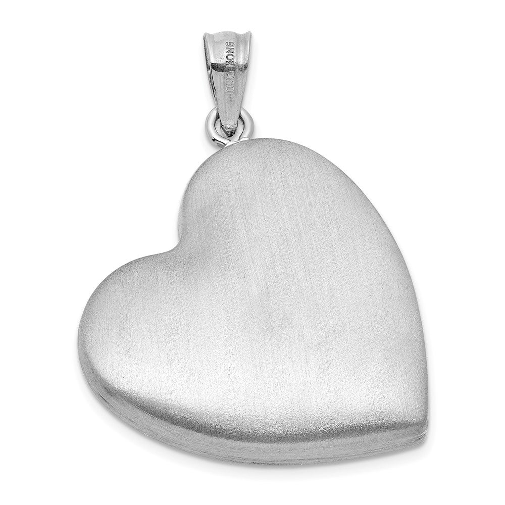 Sterling Silver Rhodium-plated Brushed 1/20 carat Diamond Pink and Green Enameled Rose LOVE YOU MOM 24mm Heart Locket QLS1199