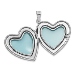 Sterling Silver Rhodium-plated Brushed 1/20 carat Diamond Pink and Green Enameled Rose LOVE YOU MOM 24mm Heart Locket QLS1199