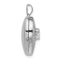 Sterling Silver Rhodium-plated White Topaz April Birthstone 18mm Heart Locket QLS1200_APR