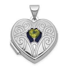 Sterling Silver Rhodium-plated Peridot August Birthstone 18mm Heart Locket QLS1200_AUG