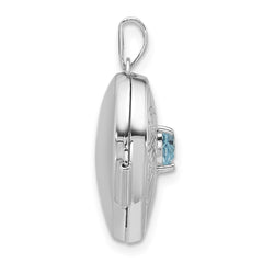 Sterling Silver Rhodium-plated Blue Topaz December Birthstone 18mm Heart Locket QLS1200_DEC