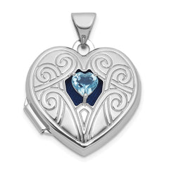 Sterling Silver Rhodium-plated Blue Topaz December Birthstone 18mm Heart Locket QLS1200_DEC