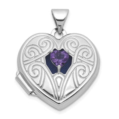 Sterling Silver Rhodium-plated Amethyst February Birthstone 18mm Heart Locket QLS1200_FEB