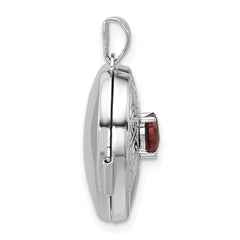 Sterling Silver Rhodium-plated Garnet January Birthstone 18mm Heart Locket QLS1200_JAN