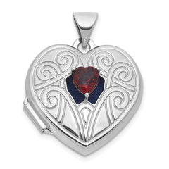 Sterling Silver Rhodium-plated Garnet January Birthstone 18mm Heart Locket QLS1200_JAN