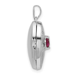 Sterling Silver Rhodium-plated Lab Created Ruby July Birthstone 18mm Heart Locket QLS1200_JUL