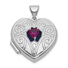 Sterling Silver Rhodium-plated Lab Created Ruby July Birthstone 18mm Heart Locket QLS1200_JUL