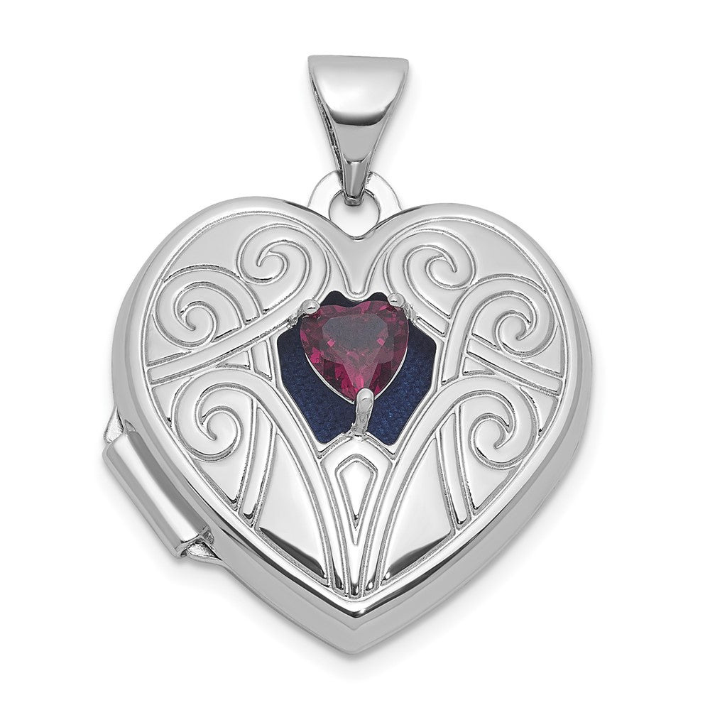 Sterling Silver Rhodium-plated Rhodolite Garnet June Birthstone 18mm Heart Locket QLS1200_JUN
