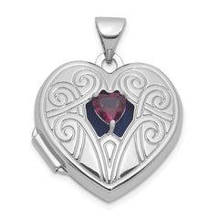 Sterling Silver Rhodium-plated Rhodolite Garnet June Birthstone 18mm Heart Locket QLS1200_JUN