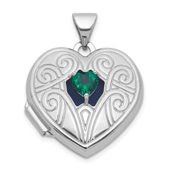 Sterling Silver Rhodium-plated Lab Created Emerald May Birthstone 18mm Heart Locket QLS1200_MAY