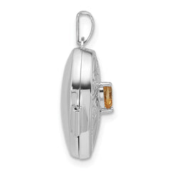 Sterling Silver Rhodium-plated Citrine November Birthstone Heart 18mm Locket QLS1200_NOV