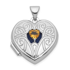 Sterling Silver Rhodium-plated Citrine November Birthstone Heart 18mm Locket QLS1200_NOV