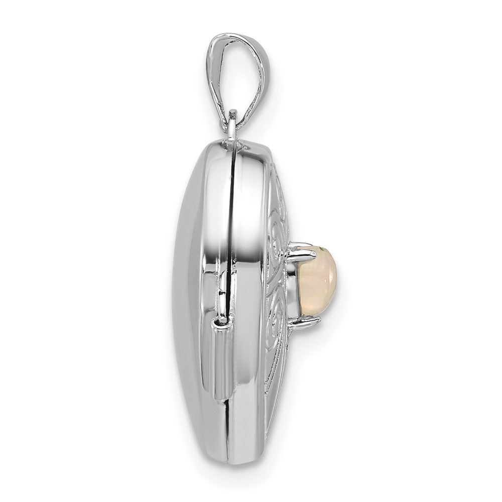 Sterling Silver Rhodium-plated Opal October Birthstone 18mm Heart Locket QLS1200_OCT