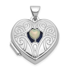Sterling Silver Rhodium-plated Opal October Birthstone 18mm Heart Locket QLS1200_OCT