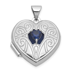 Sterling Silver Rhodium-plated Lab Created Sapphire September Birthstone 18mm Heart Locket QLS1200_SEP