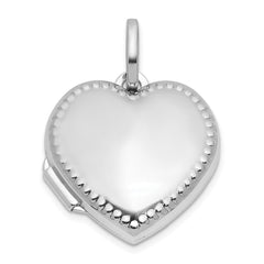 Sterling Silver Rhodium-plated Polished with Beaded Border 18mm Heart Locket QLS1210