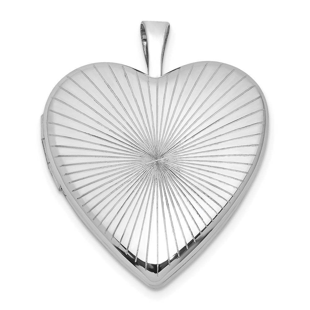 Sterling Silver Rhodium-plated Polished Front/Brushed Back Starburst Pattern 20mm Heart Locket QLS1212