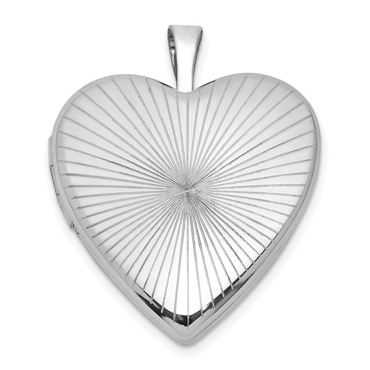 Sterling Silver Rhodium-plated Polished Front/Brushed Back Starburst Pattern 20mm Heart Locket QLS1212
