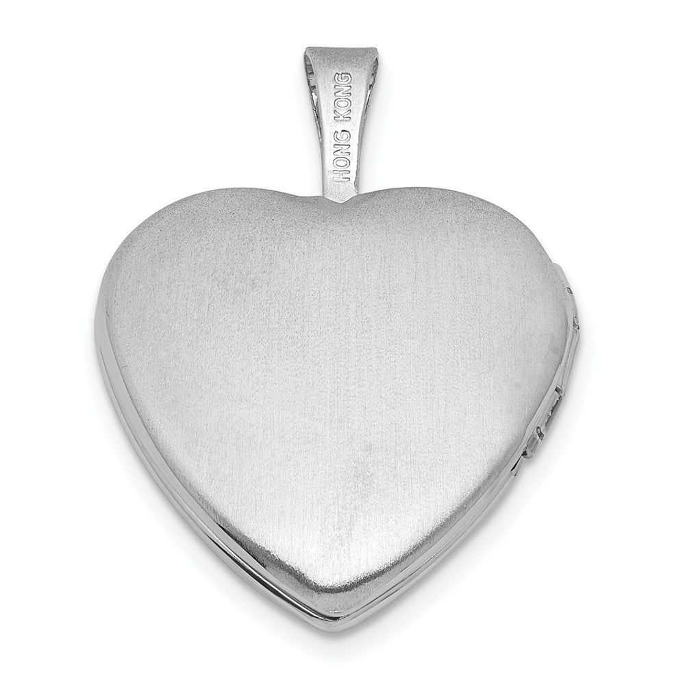 Sterling Silver Rhodium-plated Polished Front/Brushed Back Diamond-cut Twin Hearts 16mm Heart Locket QLS1213