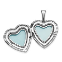 Sterling Silver Rhodium-plated Polished Front/Brushed Back Diamond-cut Twin Hearts 16mm Heart Locket QLS1213