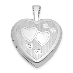 Sterling Silver Rhodium-plated Polished Front/Brushed Back Diamond-cut Twin Hearts 16mm Heart Locket QLS1213
