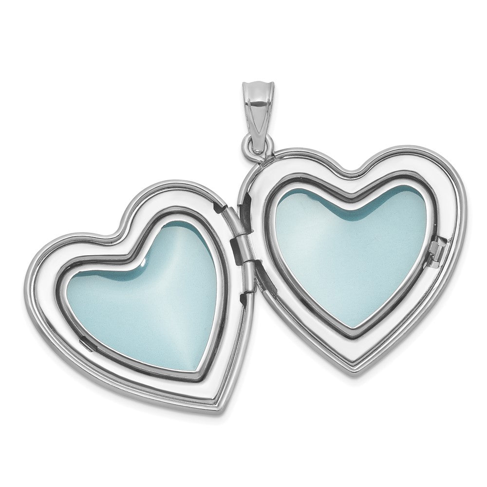 Sterling Silver Rhodium-plated Brushed Diamond-cut Butterflies 24mm Heart Locket QLS1215