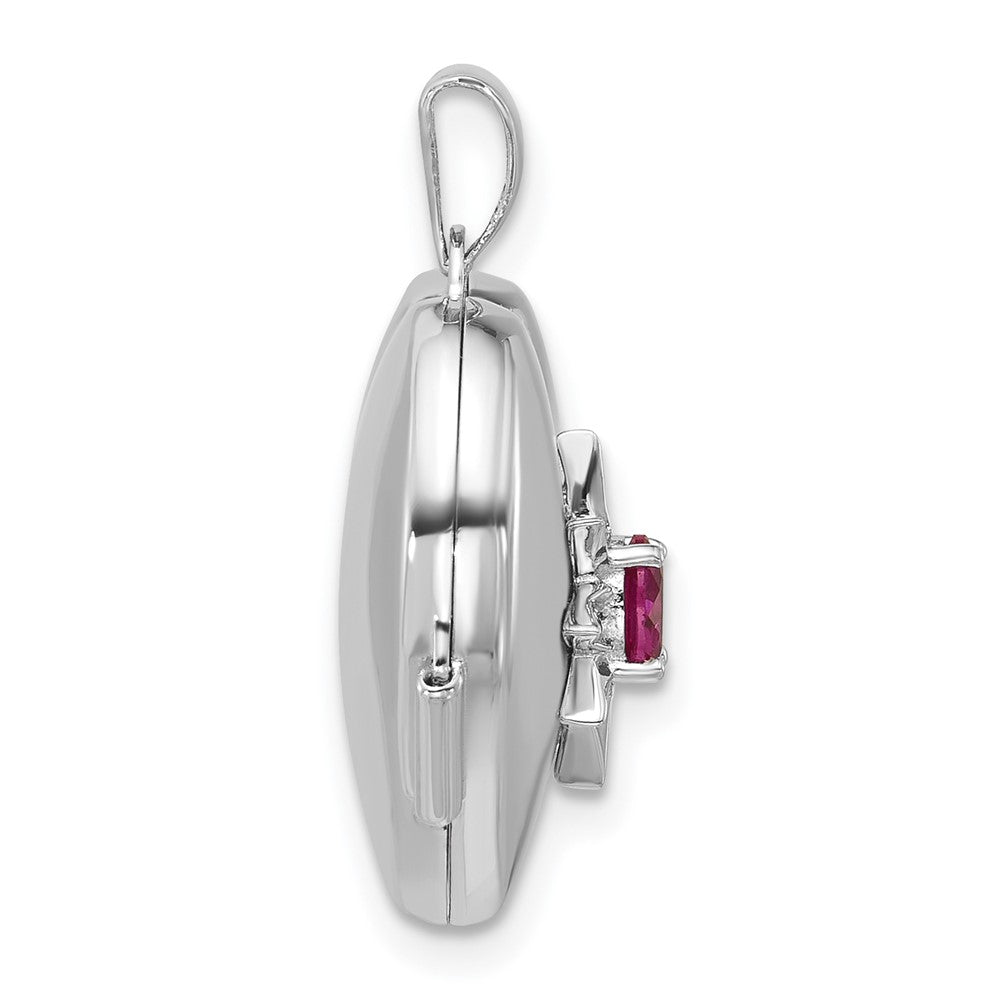 Sterling Silver Rhodium-plated Lab Created Ruby 18mm Starburst Heart Locket QLS1216