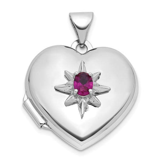 Sterling Silver Rhodium-plated Lab Created Ruby 18mm Starburst Heart Locket QLS1216