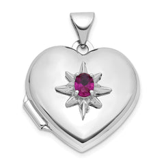 Sterling Silver Rhodium-plated Lab Created Ruby 18mm Starburst Heart Locket QLS1216