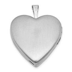 Sterling Silver Rhodium-plated Polished Front/Brushed Back Pink Flowers Resin Cameo 20mm Heart Locket QLS1217