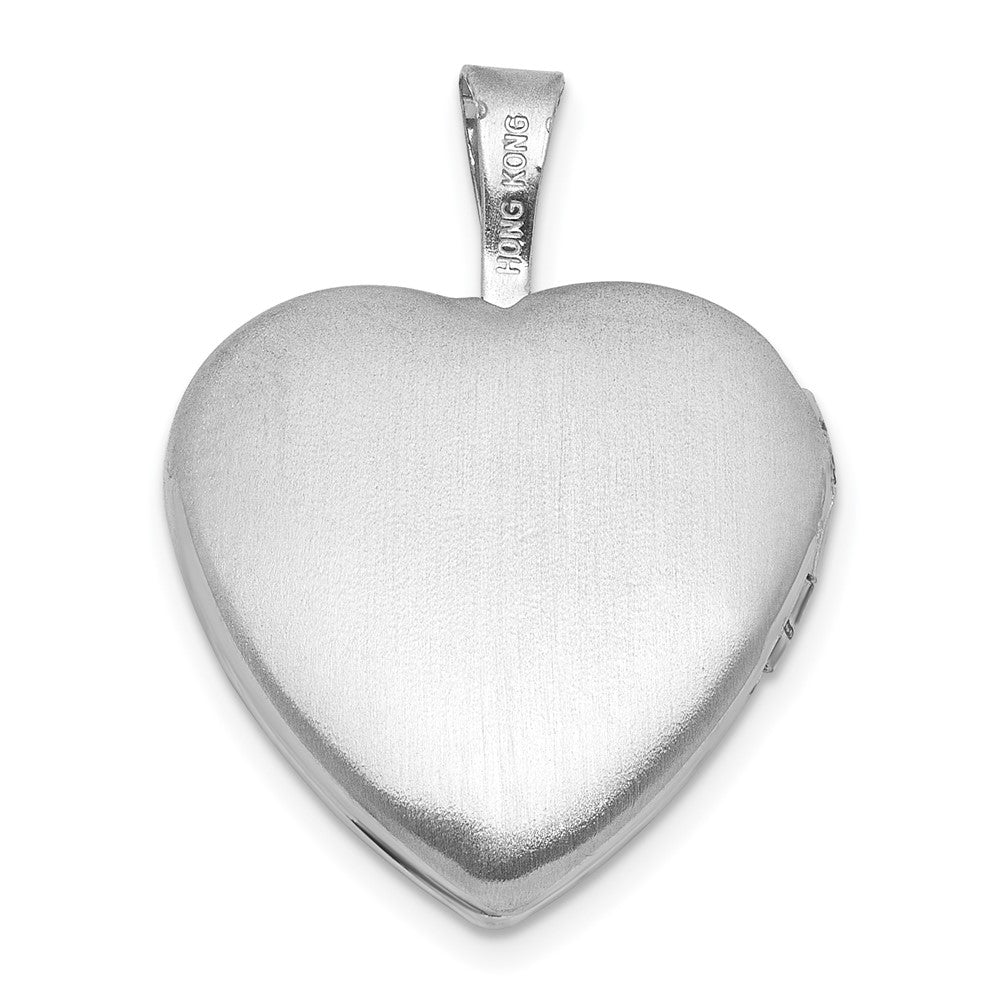 Sterling Silver Rhodium-plated Polished Front/Brushed Back Foot Prints with Star 16mm Heart Locket QLS1219