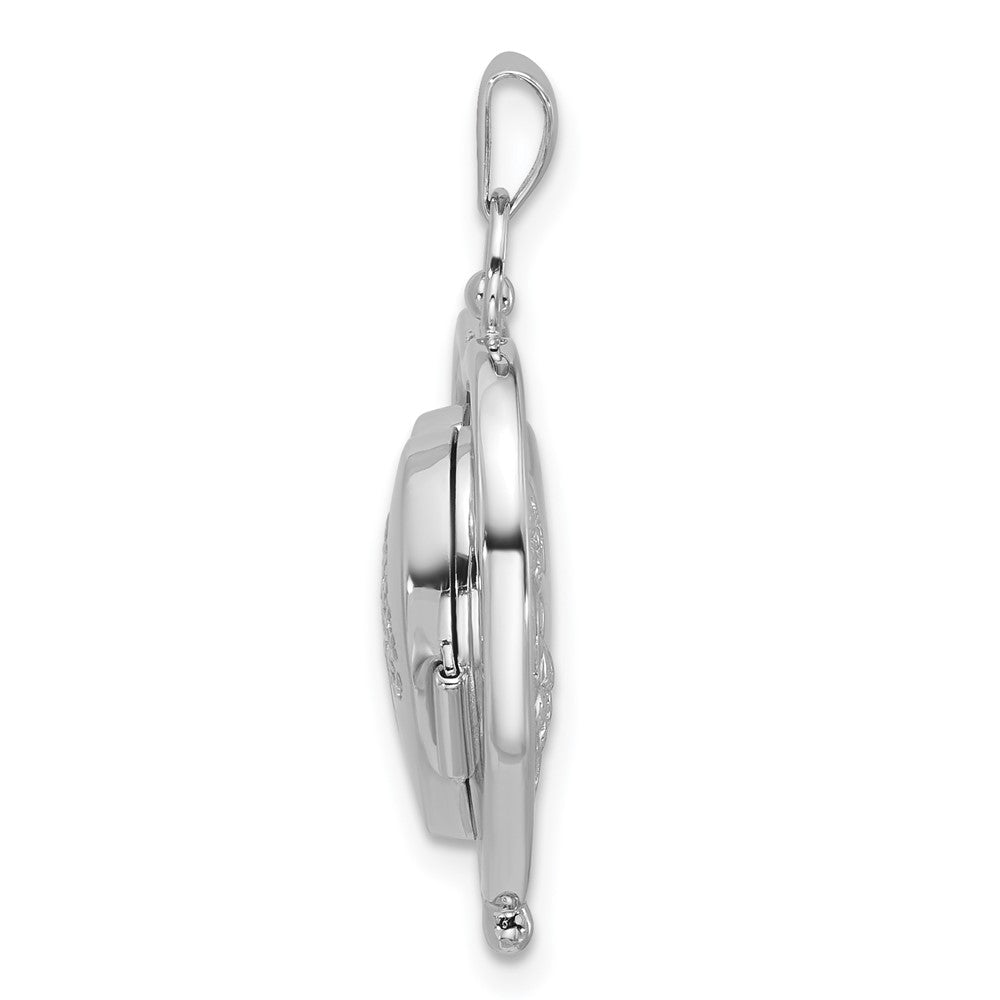 Sterling Silver Rhodium-plated Tree Of Life and Flowers in Spinning Frame Reversible 15mm Heart Locket QLS1220