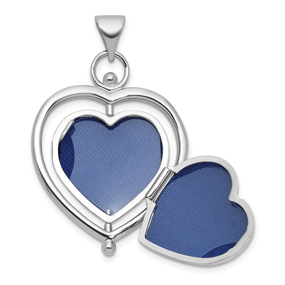 Sterling Silver Rhodium-plated Tree Of Life and Flowers in Spinning Frame Reversible 15mm Heart Locket QLS1220
