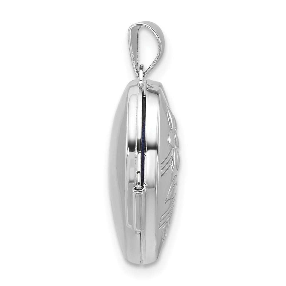 Sterling Silver Rhodium-plated Polished Flowers 18mm Heart Locket QLS1221