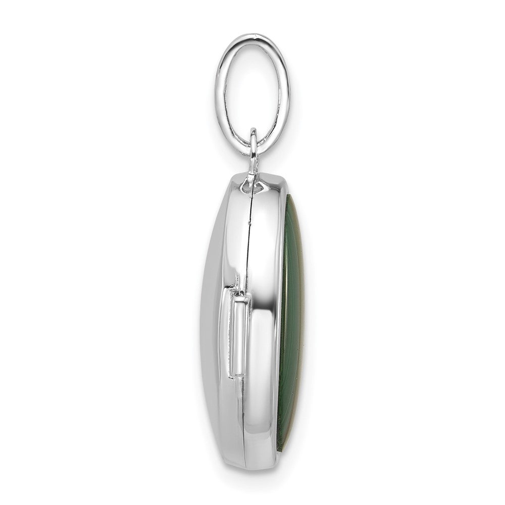 Sterling Silver Rhodium-plated Malachite Cabochon Polished 16.5mm Oval Locket QLS1222