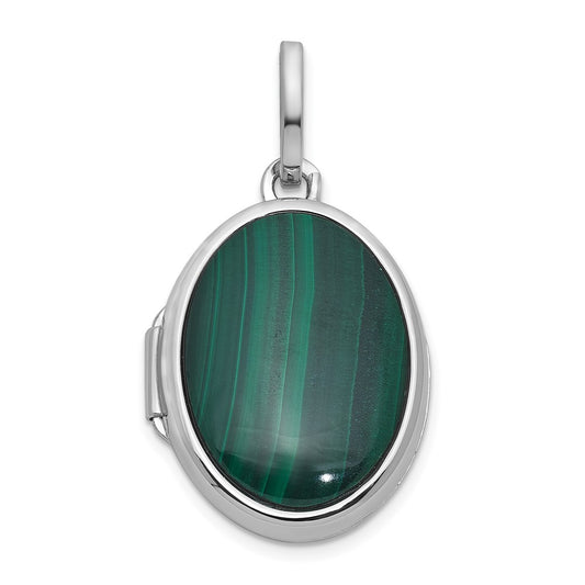 Sterling Silver Rhodium-plated Malachite Cabochon Polished 16.5mm Oval Locket QLS1222