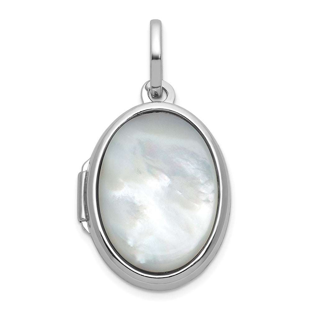 Sterling Silver Rhodium-plated Mother of Pearl 16.5mm Oval Locket QLS1223