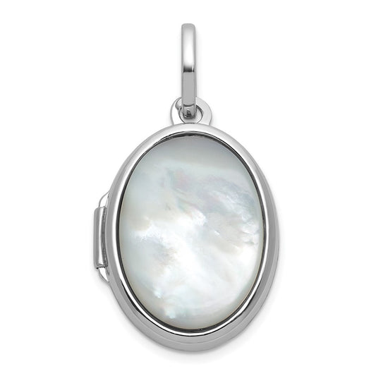 Sterling Silver Rhodium-plated Mother of Pearl 16.5mm Oval Locket QLS1223