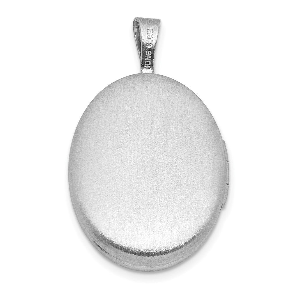 Sterling Silver Rhodium-plated Brushed And Polished 1/20 carat Diamond 16mm Oval Locket QLS1225