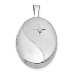 Sterling Silver Rhodium-plated Brushed And Polished 1/20 carat Diamond 16mm Oval Locket QLS1225
