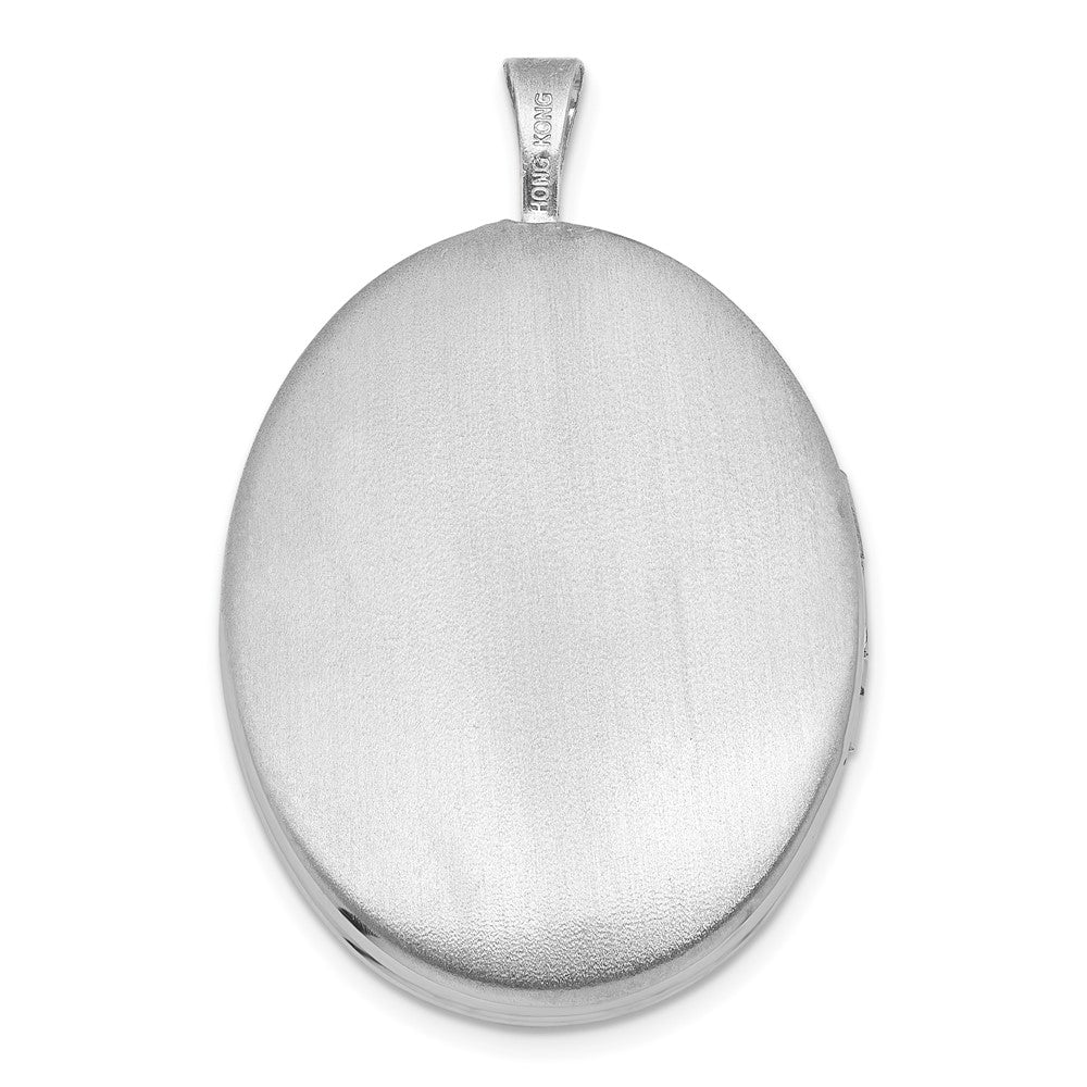Sterling Silver Rhodium-plated Polished Front/Brushed Back Diamond-cut Floral Design 20mm Oval Locket QLS1227