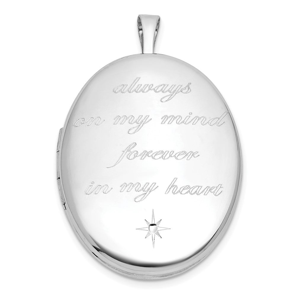 Sterling Silver Rhodium-plated Polished Front/Brushed Back ALWAYS ON MY MIND FOREVER IN MY HEART 20mm Oval Locket QLS1228