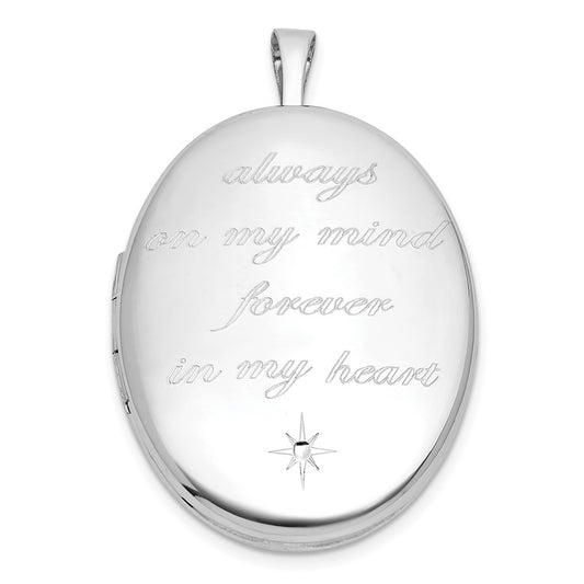 Sterling Silver Rhodium-plated Polished Front/Brushed Back ALWAYS ON MY MIND FOREVER IN MY HEART 20mm Oval Locket QLS1228