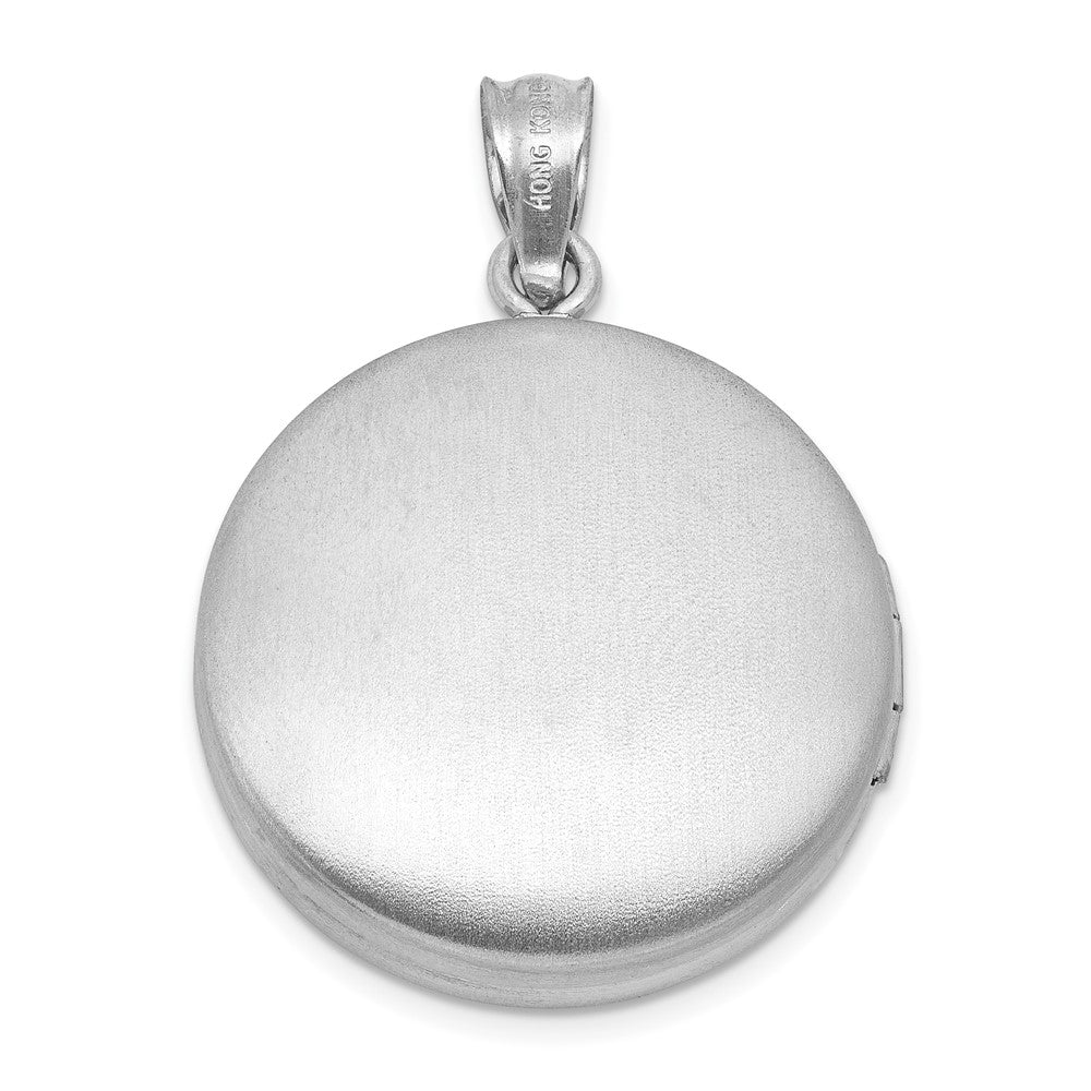 Sterling Silver Rhodium-plated Brushed Diamond-cut with 1/20 carat Diamond Cross 20mm Round Locket QLS1241