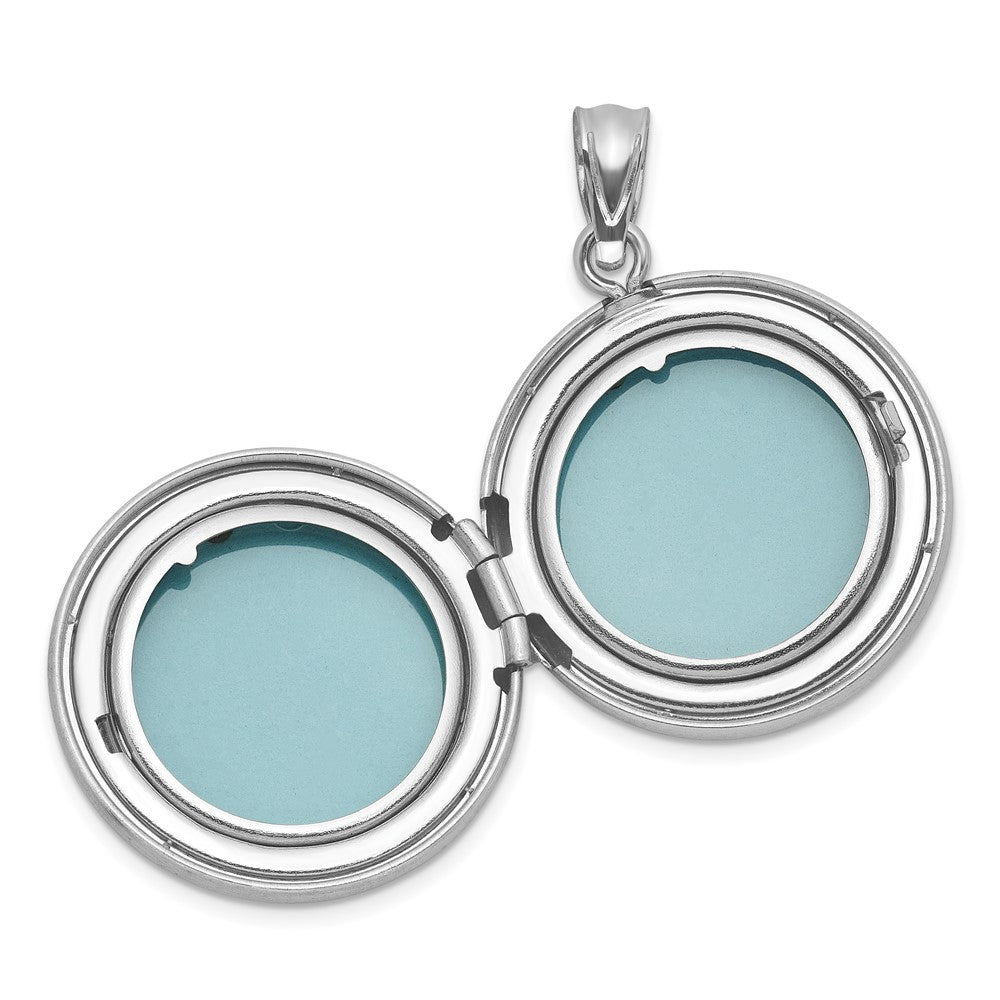 Sterling Silver Rhodium-plated Brushed Diamond-cut with 1/20 carat Diamond Cross 20mm Round Locket QLS1241