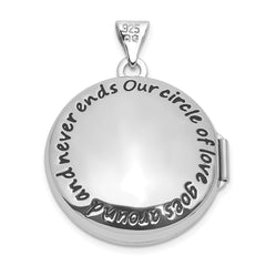 Sterling Silver Rhodium-plated OUR CIRCLE OF LOVE GOES AROUND AND NEVER ENDS Reversible 20mm Round Locket QLS1243