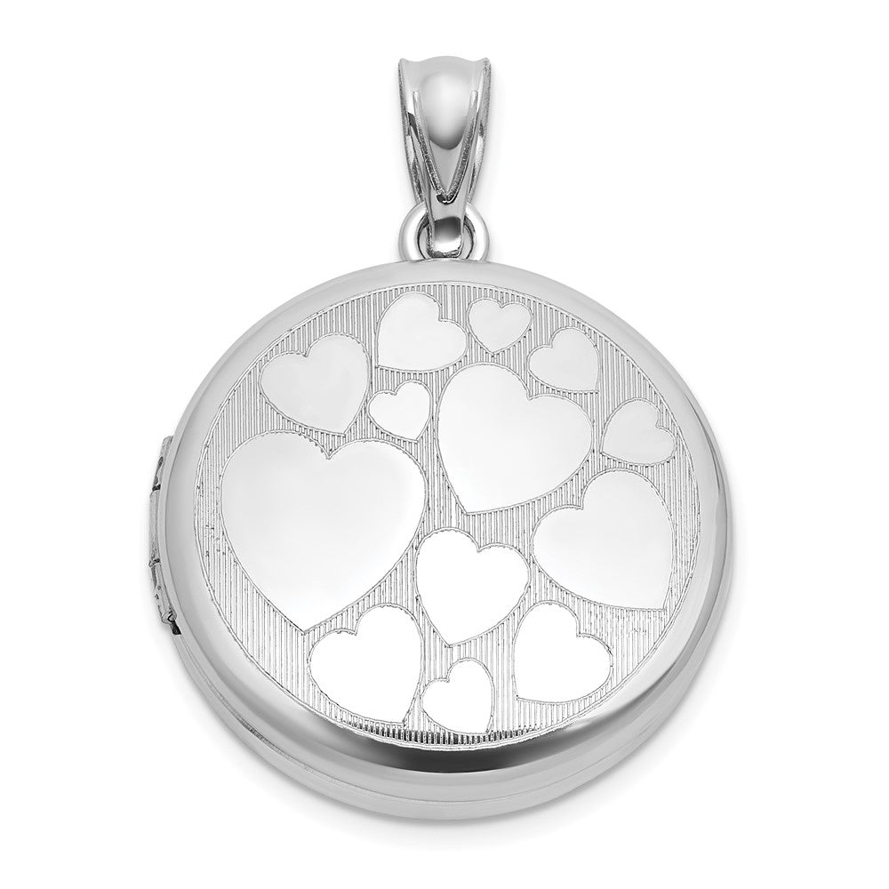Sterling Silver Rhodium-plated Polished Front/Brushed Back Multi-Heart 20mm Round Locket QLS1244