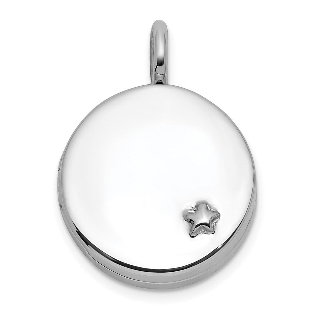 Sterling Silver Rhodium-plated Polished Star On 10mm Round Locket QLS1245