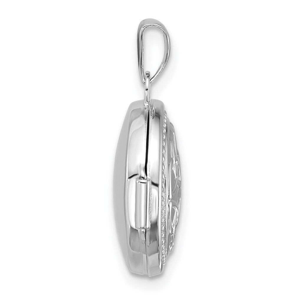 Sterling Silver Rhodium-plated Polished 16mm Celtic Knot Design Round Locket QLS1247
