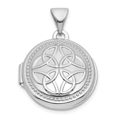 Sterling Silver Rhodium-plated Polished 16mm Celtic Knot Design Round Locket QLS1247